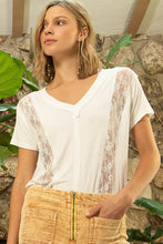 Load image into Gallery viewer, POL Inset Lace Outseam Detail Short Sleeve V-Neck T-Shirt
