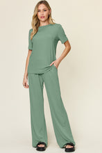 Load image into Gallery viewer, Double Take Full Size Round Neck Short Sleeve T-Shirt and Wide Leg Pants Set
