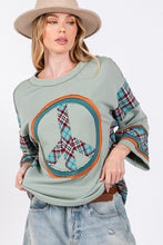 Load image into Gallery viewer, SAGE + FIG Peace Applique Patch Contrast Plaid Top
