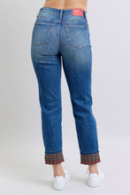 Load image into Gallery viewer, Judy Blue Full Size Plaid Print Cuff Straight Leg Jeans with Pockets
