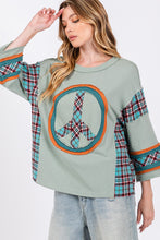 Load image into Gallery viewer, SAGE + FIG Peace Applique Patch Contrast Plaid Top
