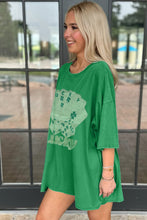 Load image into Gallery viewer, Bright Green Rhinestone Lucky Poker Cards Oversized T Shirt Mini Dress
