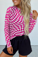 Load image into Gallery viewer, Rose Checkered Pattern Mesh Mock Neck Long Sleeve Top
