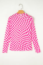 Load image into Gallery viewer, Rose Checkered Pattern Mesh Mock Neck Long Sleeve Top
