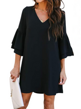 Load image into Gallery viewer, Women&#39;s Dress V-Neck Bell Layered Flounce Sleeve Solid Loose Fitting Mini Dress 
 HY847AFXCU
