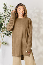 Load image into Gallery viewer, Basic Bae Full Size Ribbed Round Neck Long Sleeve Slit Top
