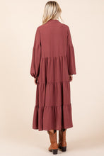 Load image into Gallery viewer, Mittoshop Tiered Button Down Long Sleeve Midi Dress
