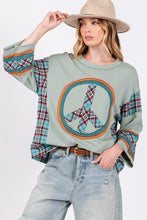 Load image into Gallery viewer, SAGE + FIG Peace Applique Patch Contrast Plaid Top
