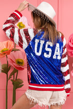 Load image into Gallery viewer, BiBi US Flag Theme Color Block Sequin Bomber Jacket
