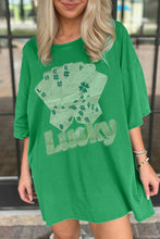 Load image into Gallery viewer, Bright Green Rhinestone Lucky Poker Cards Oversized T Shirt Mini Dress
