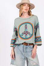 Load image into Gallery viewer, SAGE + FIG Peace Applique Patch Contrast Plaid Top
