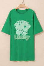 Load image into Gallery viewer, Bright Green Rhinestone Lucky Poker Cards Oversized T Shirt Mini Dress
