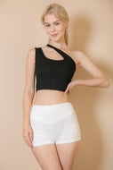 Ribbed One Shoulder Cross Strap Crop Top by CAPELLA