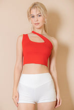 Load image into Gallery viewer, Ribbed One Shoulder Cross Strap Crop Top by CAPELLA

