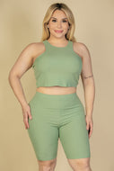 Ribbed Cropped Tank Top and Biker Shorts Set by CAPELLA - Curvy