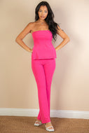 Ribbed Side Slit Bandeau Top & Flare Pants Set by CAPELLA