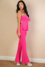 Load image into Gallery viewer, Ribbed Side Slit Bandeau Top &amp; Flare Pants Set by CAPELLA
