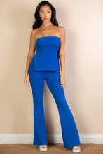 Load image into Gallery viewer, Ribbed Side Slit Bandeau Top &amp; Flare Pants Set by CAPELLA
