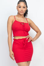 Load image into Gallery viewer, Ribbed Adjustable Front Crop Top &amp; Mini Skirts Set by CAPELLA
