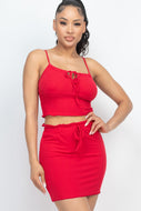Ribbed Adjustable Front Crop Top & Mini Skirts Set by CAPELLA
