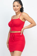 Load image into Gallery viewer, Ribbed Adjustable Front Crop Top &amp; Mini Skirts Set by CAPELLA
