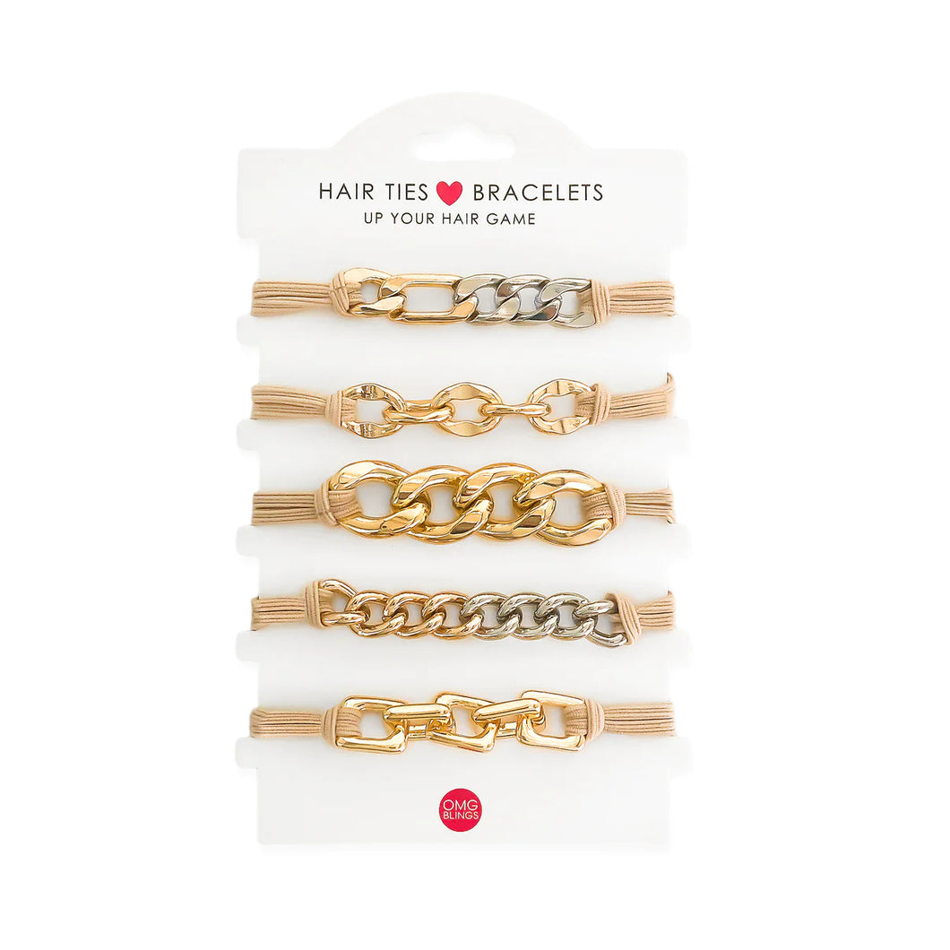 5 Piece Hair Tie/Bracelet Set - Gold