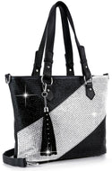 Bernice Silver and Black Bling Handbag with Rhinestone Accents