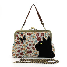 Load image into Gallery viewer, Floral Black Cat Kiss Lock Bag In Cotton Fabric
