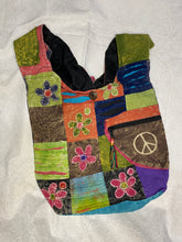 Load image into Gallery viewer, Boho Peace and Flowers Crossbody Hobo Bag
