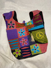 Load image into Gallery viewer, Boho Peace and Flowers Crossbody Hobo Bag
