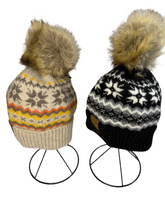 Load image into Gallery viewer, CC Snowflake Pattern Beanie with Pom Pom - Beige or Black
