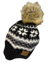 Load image into Gallery viewer, CC Snowflake Pattern Beanie with Pom Pom - Beige or Black
