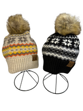 Load image into Gallery viewer, CC Snowflake Pattern Beanie with Pom Pom - Beige or Black
