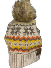 Load image into Gallery viewer, CC Snowflake Pattern Beanie with Pom Pom - Beige or Black
