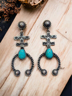 Concho and Turquoise Western Earrings