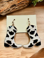 Cowboy Boot Earrings with Cow Print