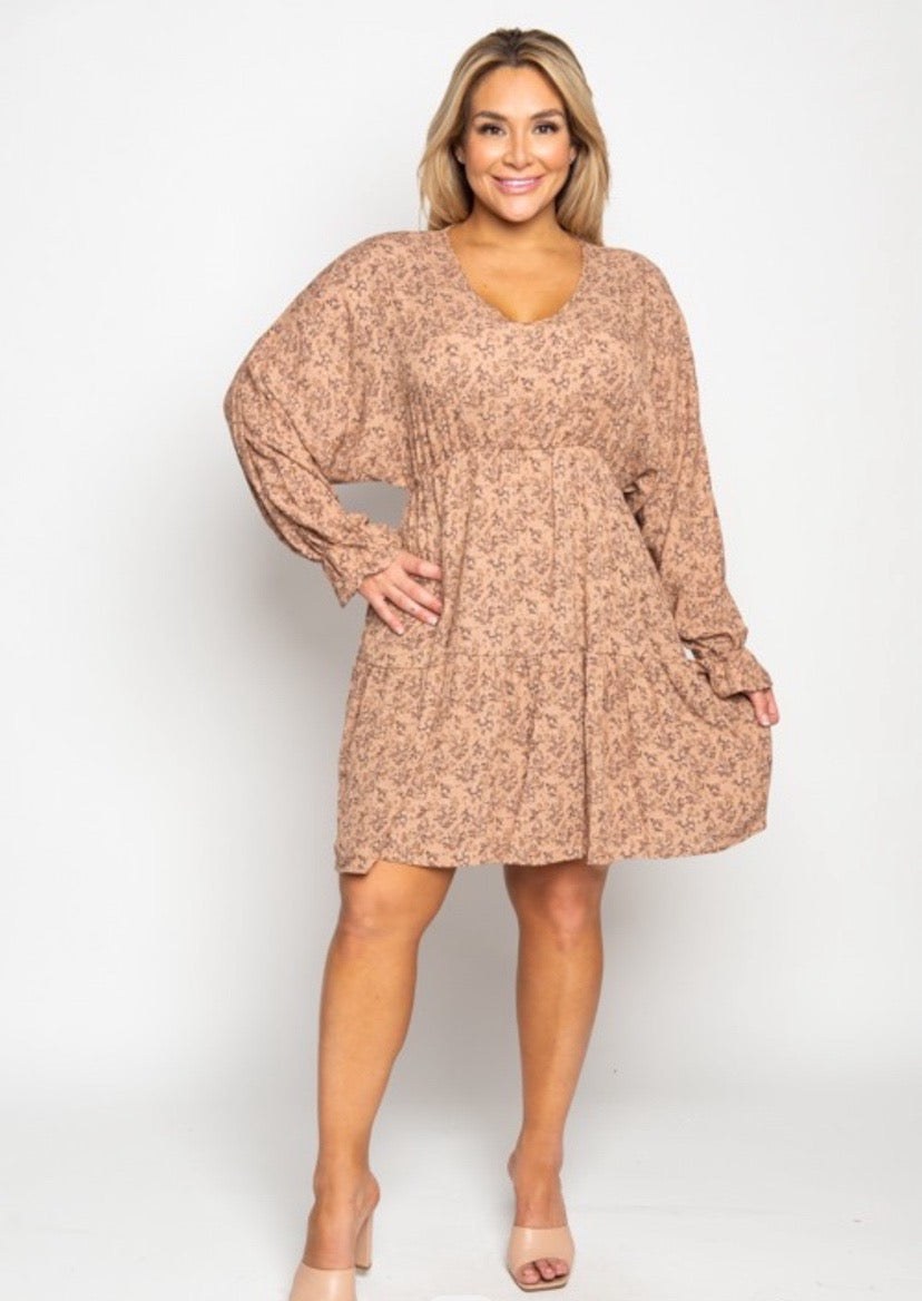 Floral Long Sleeve Dress - Curvy