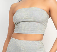 Knit Tube Top With Rhinestones - Gray