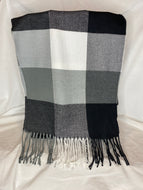 Gray Checkered Scarf with Cashmere Feel - Unisex