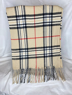Beige Plaid Scarf with Cashmere Feel - Unisex
