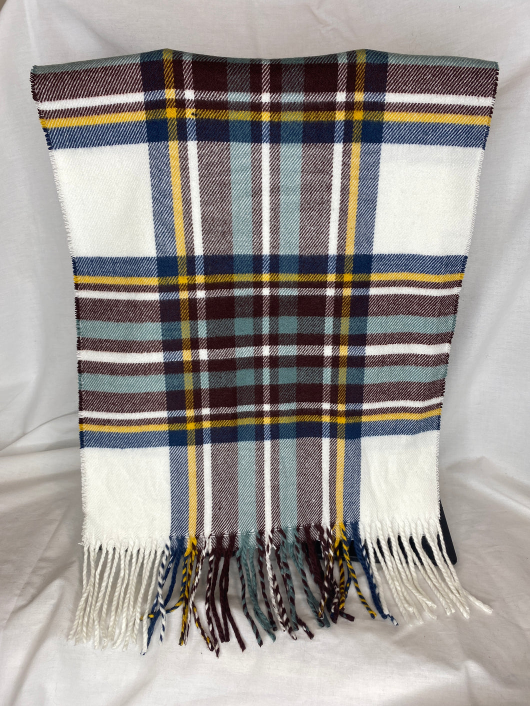 White and Brown Tartan Scarf with Cashmere Feel - Unisex