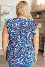 Load image into Gallery viewer, Lizzy Flutter Sleeve Top in Navy and Multi Floral
