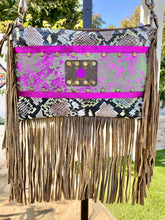 Load image into Gallery viewer, Maxine Upcycled Leather Crossbody Bag with Fringe - Snake Pattern by Keep It Gypsy
