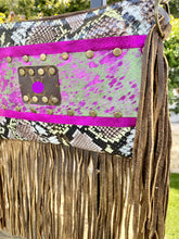 Load image into Gallery viewer, Maxine Upcycled Leather Crossbody Bag with Fringe - Snake Pattern by Keep It Gypsy
