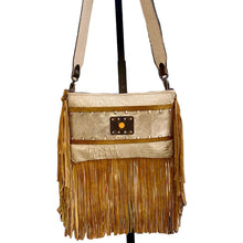 Load image into Gallery viewer, Maxine Upcycled Croc Pattern Leather Bag with Crystal Rivets and Fringe- Keep It Gypsy
