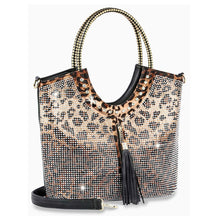 Load image into Gallery viewer, Maxine Rhinestone And Tassel Tote with Leopard Print

