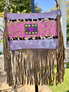 Maxine Upcycled Purple Shimmer Crossbody Leather Bag with Fringe by Keep It Gypsy