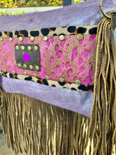 Load image into Gallery viewer, Maxine Upcycled Purple Shimmer Crossbody Leather Bag with Fringe by Keep It Gypsy
