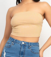 Knit Tube Top With Rhinestones - Nude