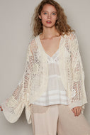 POL Oversized Fit Open Lace Top with White Lace Appliqués